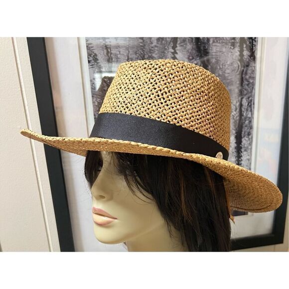 NWT $125 Bruno Magli Logo Open Weave Ribbon Band Paper Fedora Sun Hat unisex - Picture 2 of 15